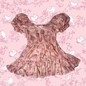 LoveShackFancy Pink Floral Cecile Dress Off The Shoulder Puff Sleeve Size 6